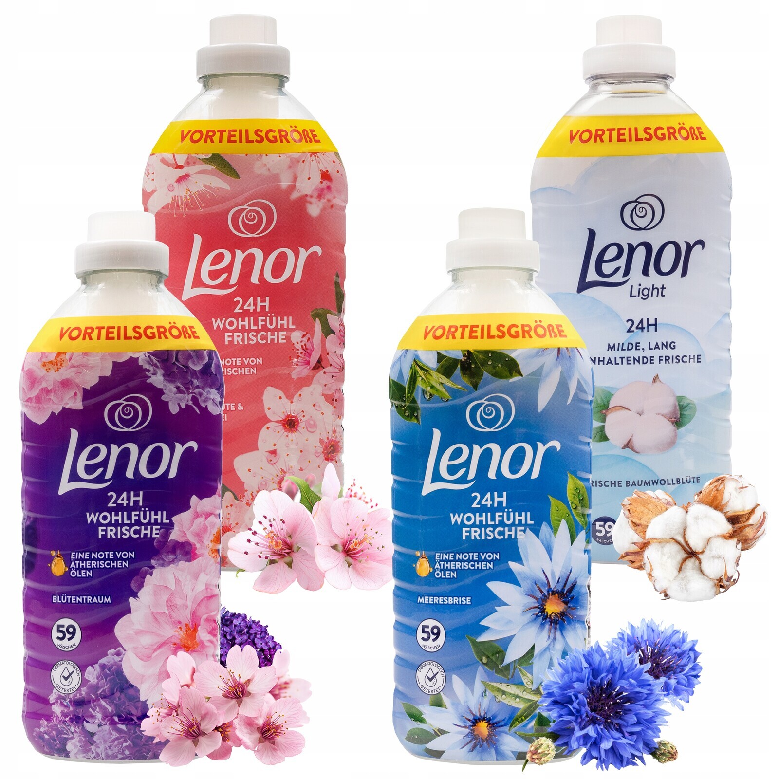 tekutá aviváž Lenor 4x1200 ml – Sada s oleji Mix Květinové vůně
