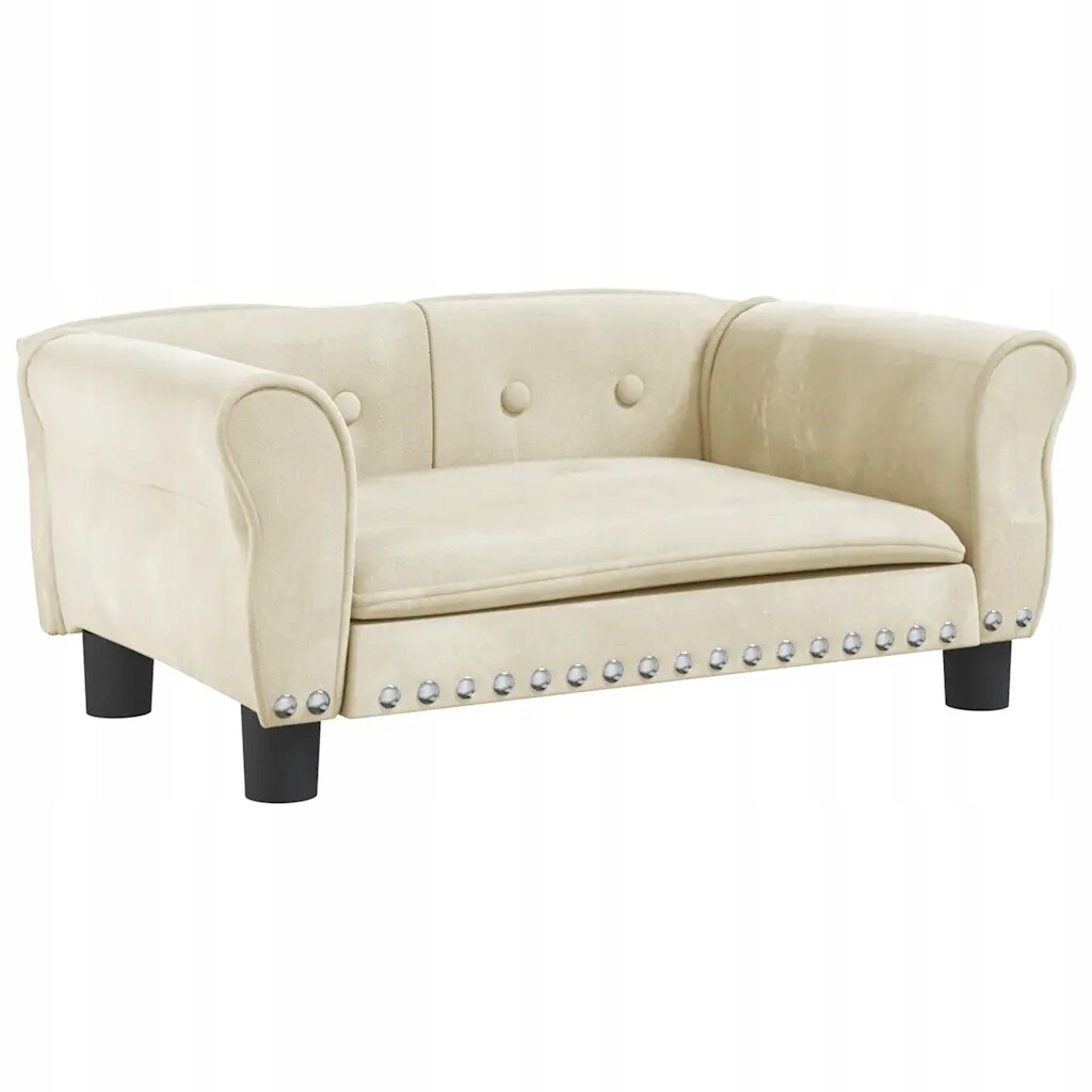 Krémová pohovka pro psa 70 x 45 x 30 cm, samet, masivní borovicové dřevo