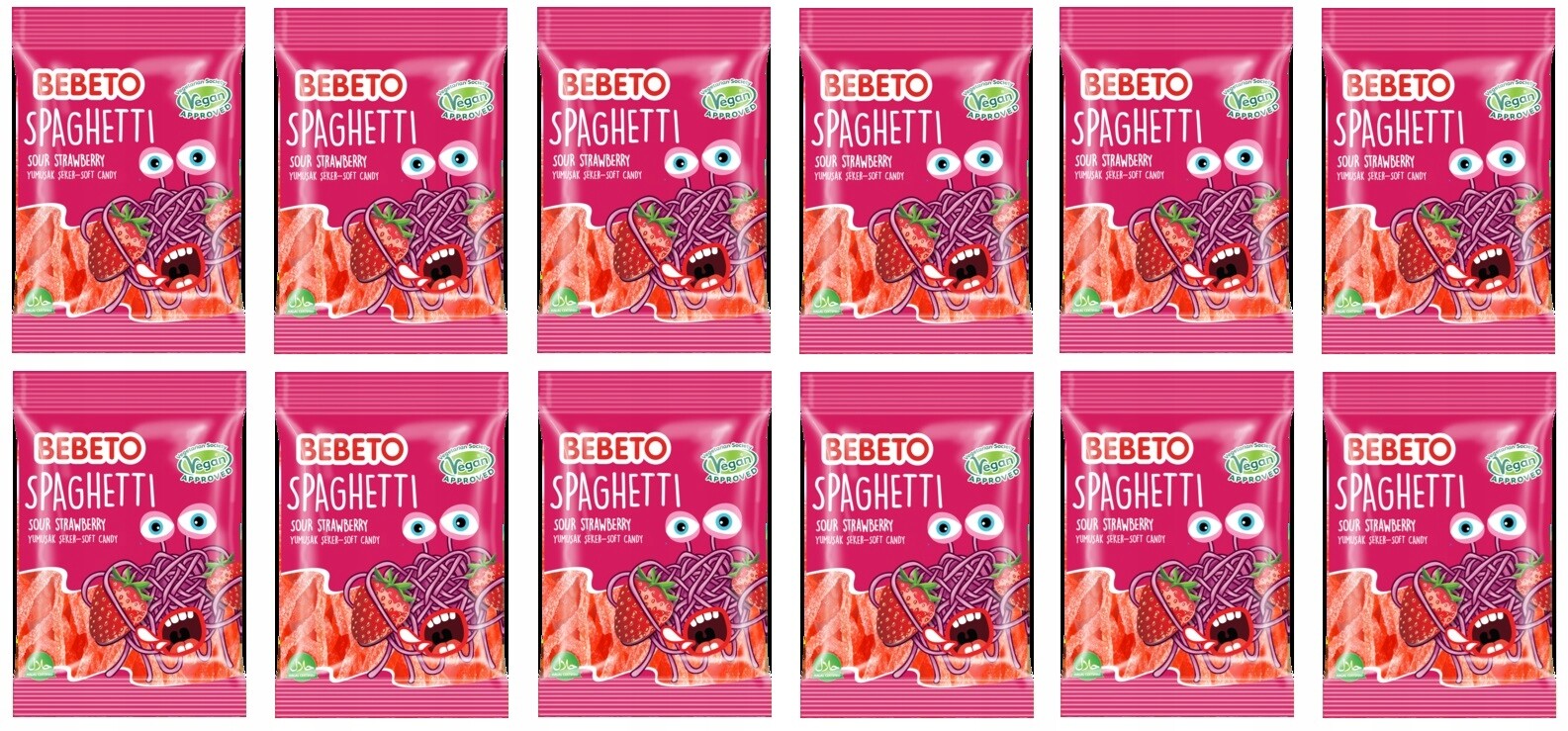 12x 80g Bebeto Želé Bonbony špagety jahoda Karton