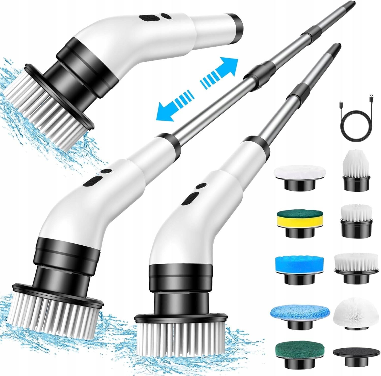 Elektrický čisticí kartáč 9v1 bezdrátový 34-130 cm, 2 režimy, bílý