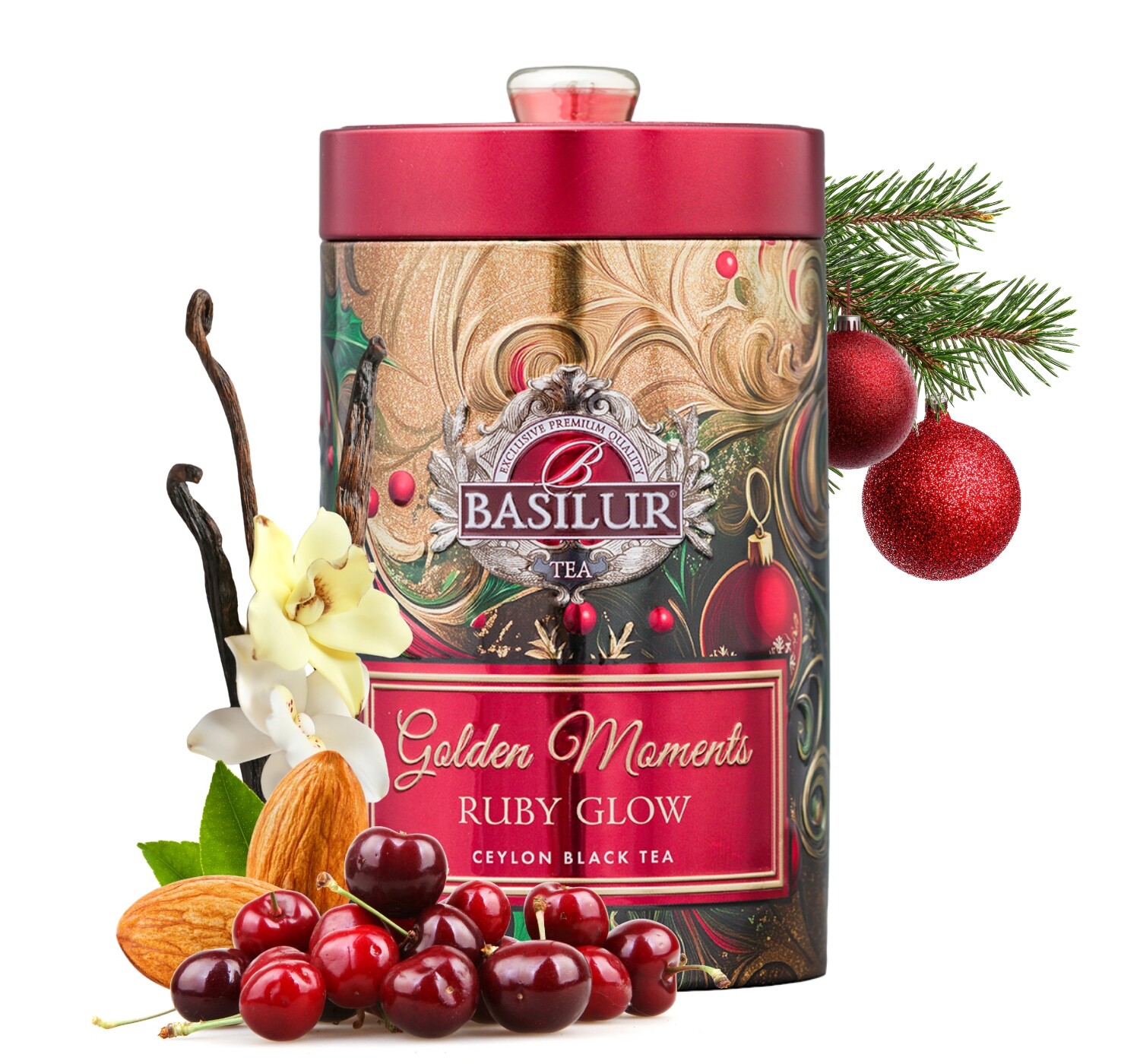 Basilur Golden Moments Ruby Glow černý čaj s Vanilkou 100 g Plechovka