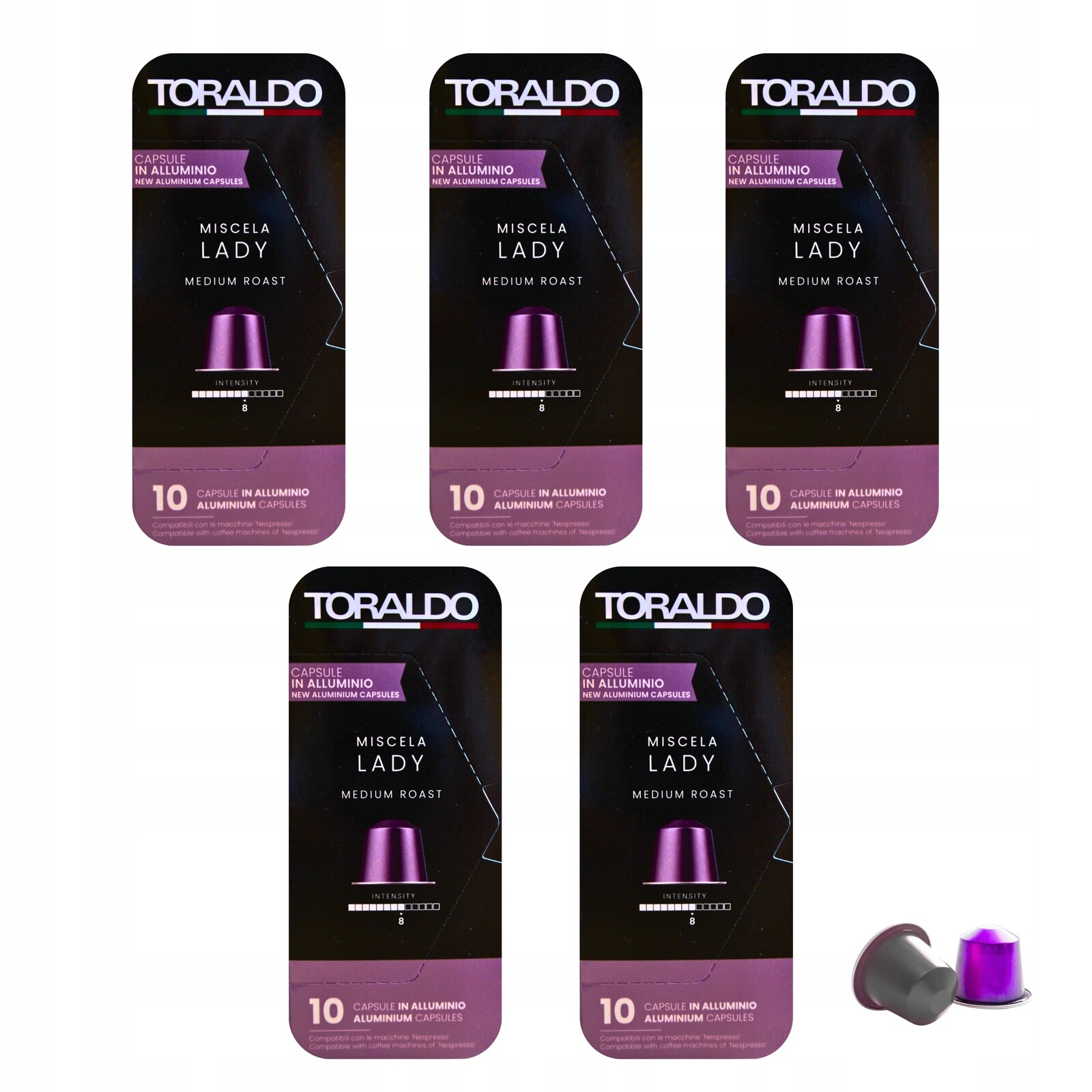 Kapsle pro Nespresso Aluminium Italská Káva Toraldo Směs Lady 50 Ks