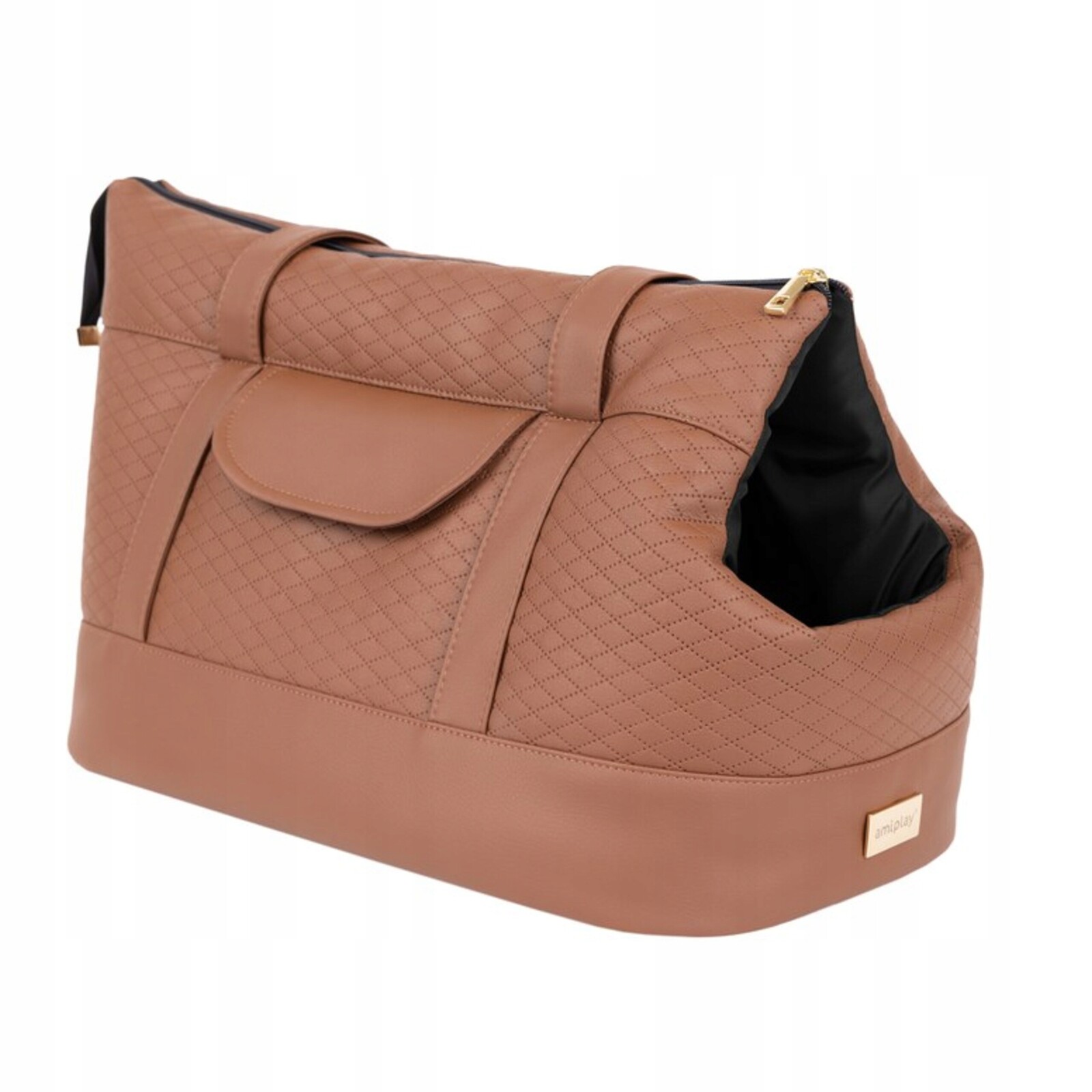 Přepravní taška pro psa Amiplay New York, pohodlný otvor na hlavu L, hnědá barva