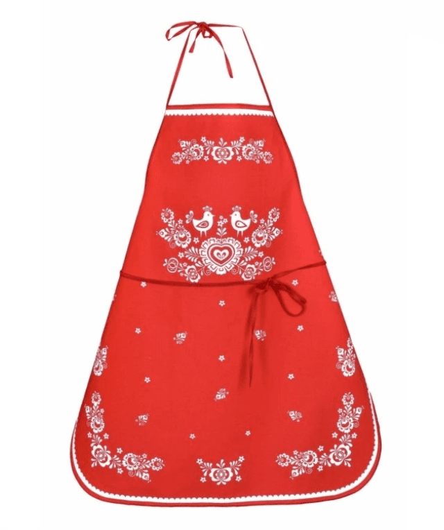 Kuchyňská zástěra Folklor podklad červený