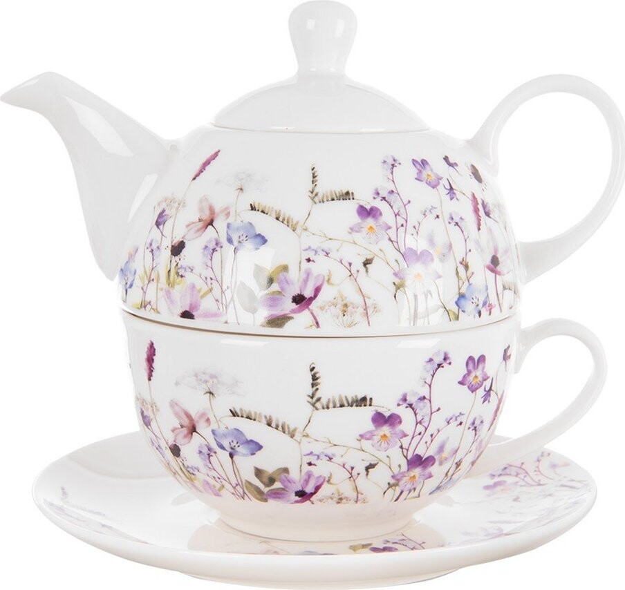 Bílá/fialová porcelánová čajová souprava Louka – Orion