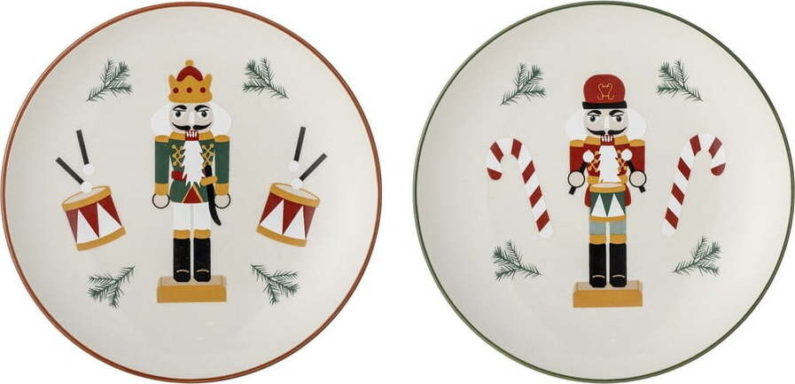 Krémové dezertní talíře s vánočním motivem z kameniny v sadě 2 ks ø 16 cm Jolly – Bloomingville
