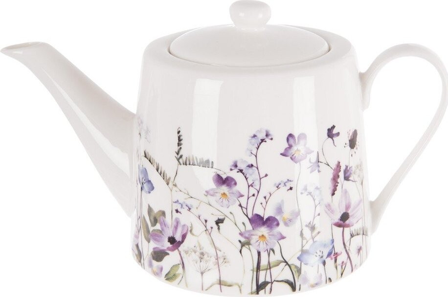 Bílá/fialová porcelánová konvice na čaj 1 l Louka – Orion