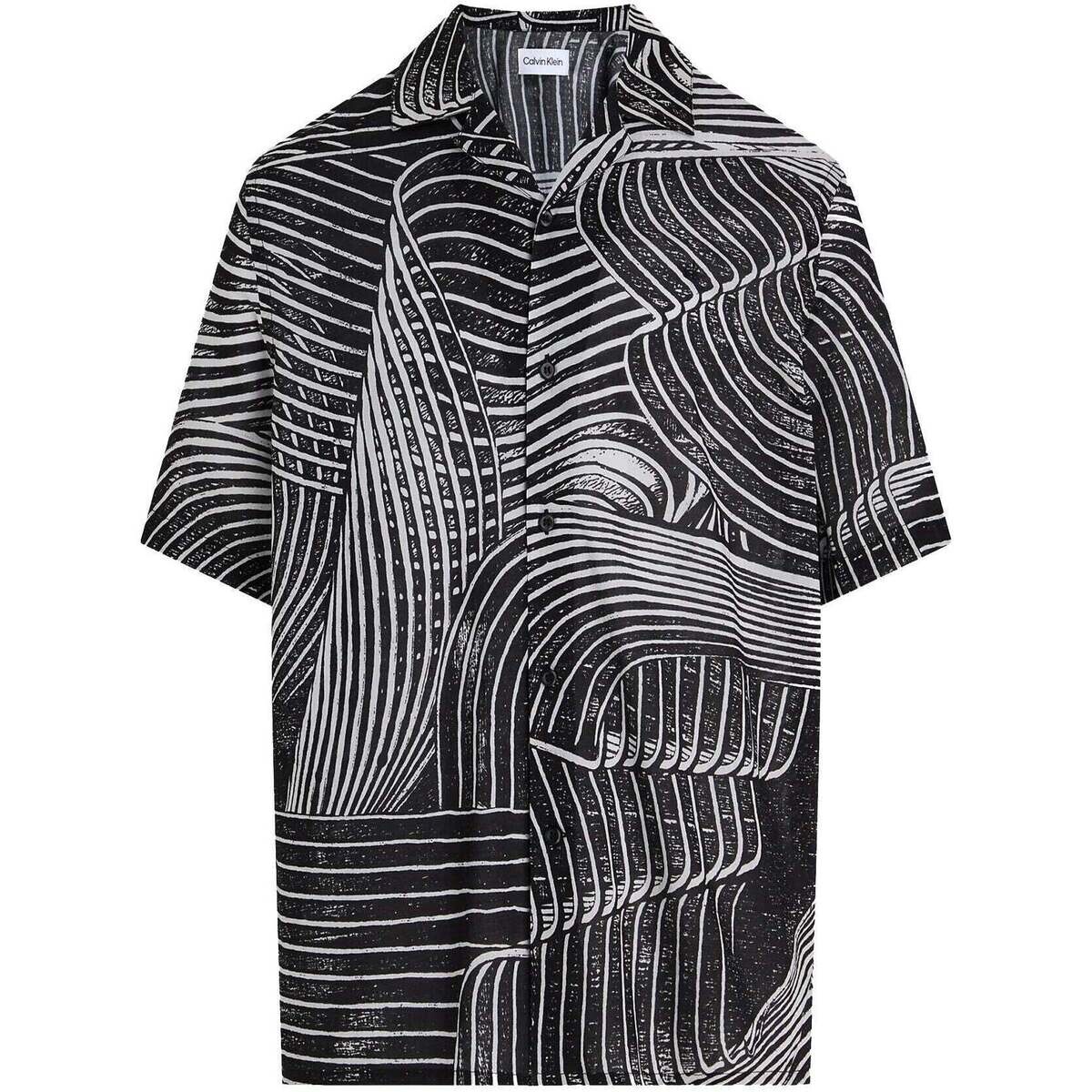 Calvin Klein Jeans All Over Printed Beach Shirt Palm Leaves Aop Černá