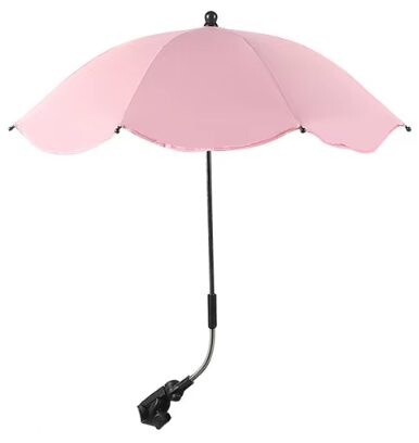 Nastavitelný deštník s UV ochranou a upevněním na kočárek - Světle růžový