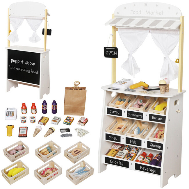 Dřevěný obchodní stánek a herna 2 v 1 kreativní zábava pro děti