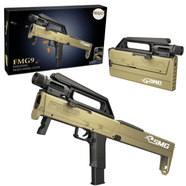 Pěnová puška FMG9 - skládací, baterka, 20 šipek a 20 slupek