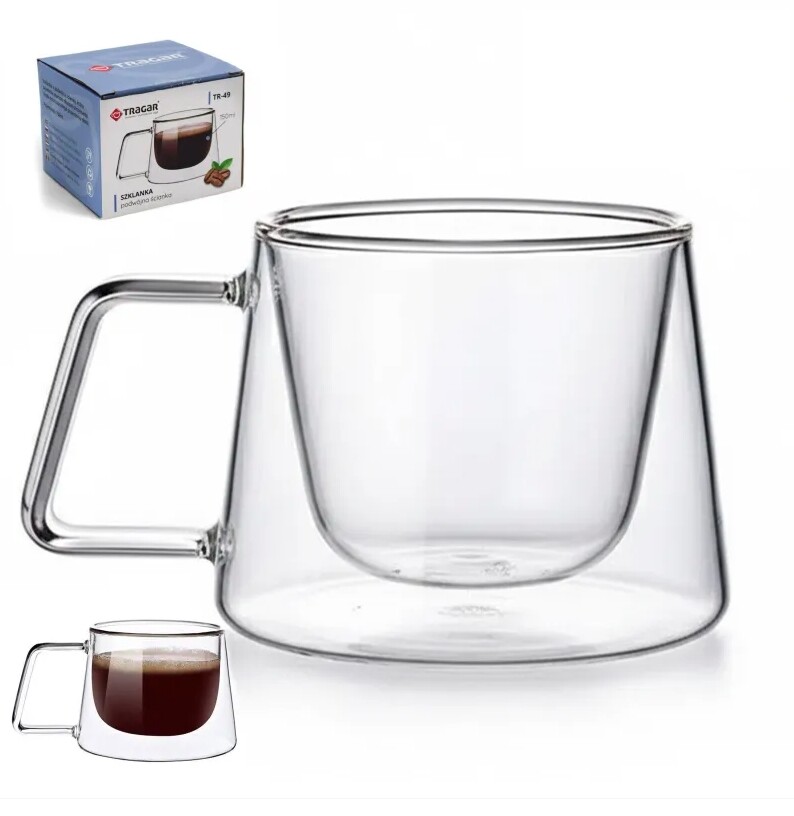 TRAGAR Hrnek sklo 150ml dvoustěnný ucho TRG-49