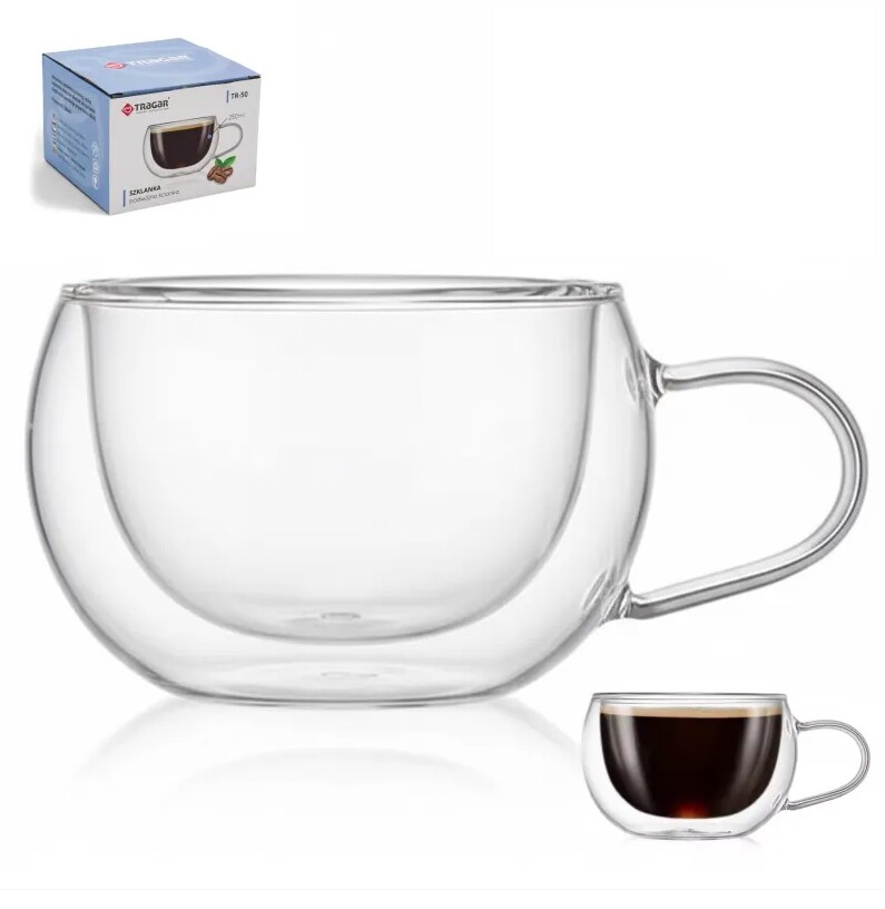 TRAGAR Hrnek sklo 250ml dvoustěnný ucho TRG-50