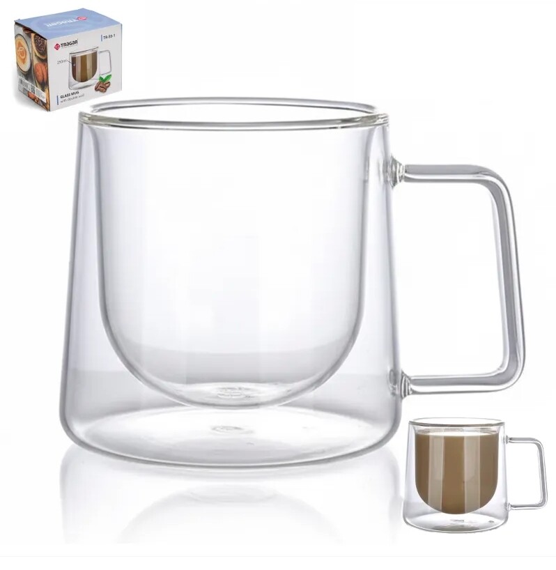 TRAGAR Hrnek sklo 250ml dvoustěnný ucho TRG-55