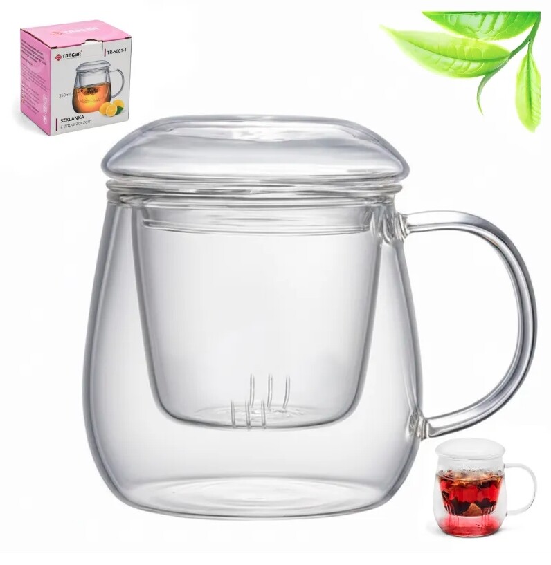 TRAGAR Hrnek sklo 350ml s filtrem a víčkem  TRG5001