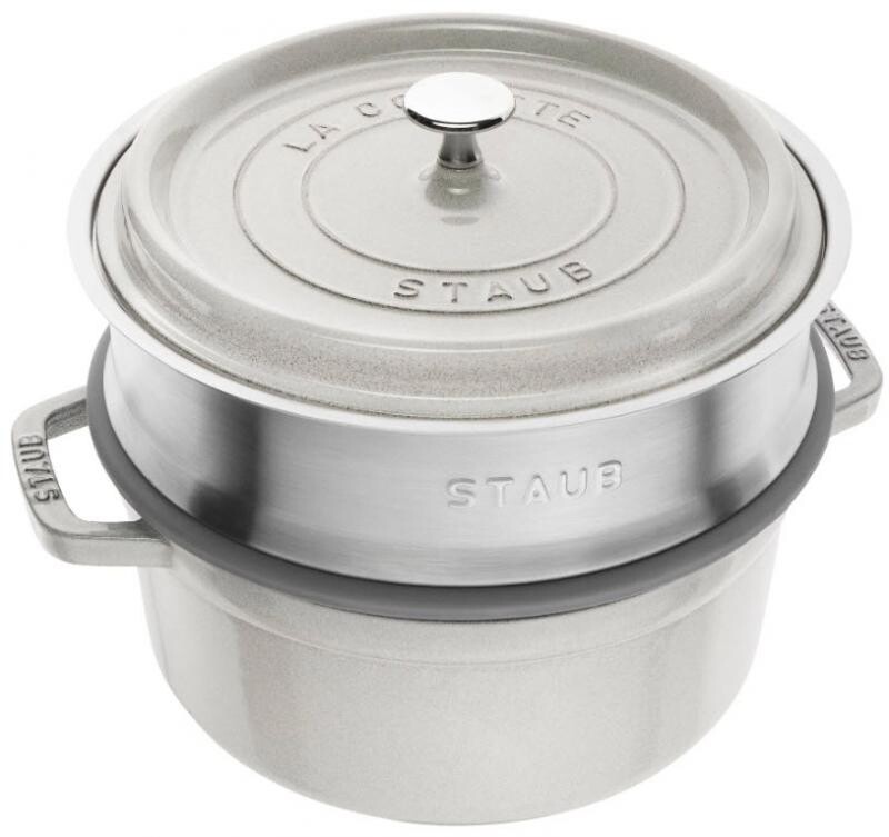 STAUB Cocotte hrnec kulatý s napařovací vložkou, 24 cm/3,8l, bílý lanýž 1010575