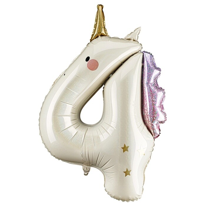 Balónek fóliový číslo 4 jednorožec 93 cm