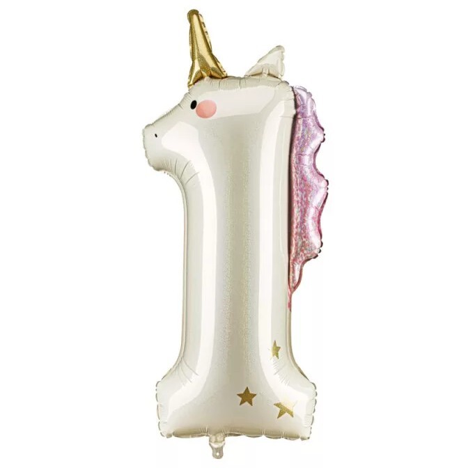 Balónek fóliový číslo 1 jednorožec 93 cm