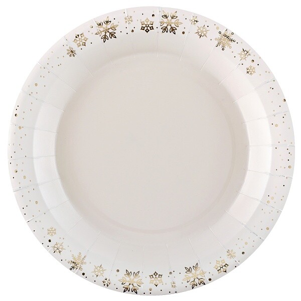 Talíře papírové slonová kost se zlatými vločkami 23cm 10ks