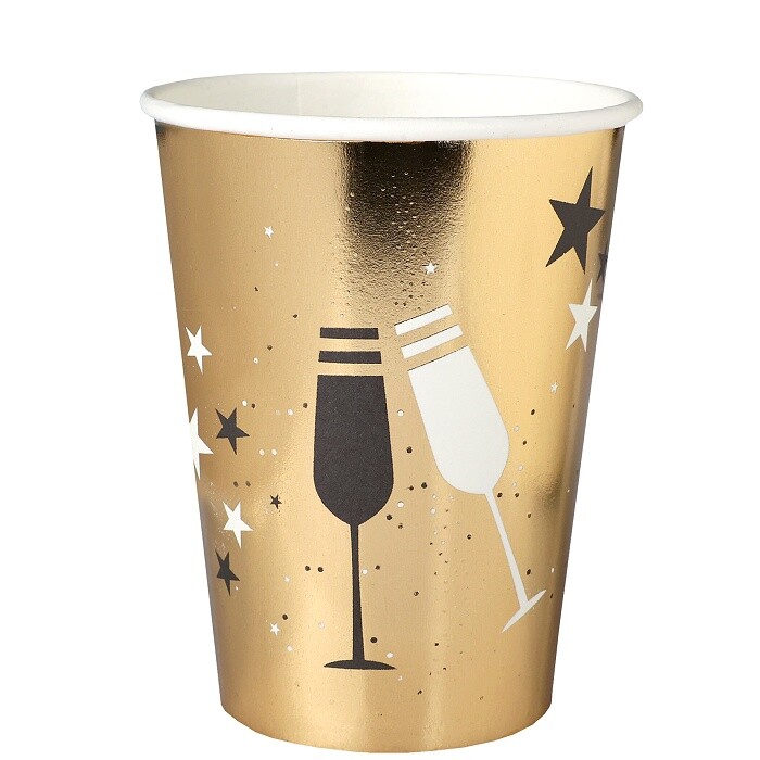 Kelímky papírové zlaté se skleničkami 270ml 10ks
