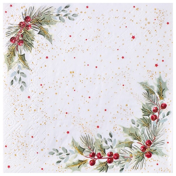 Ubrousky papírové bílé s větvičkami 33x33 cm 10ks