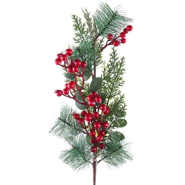 Větev s červenými přízdobami 16x58cm
