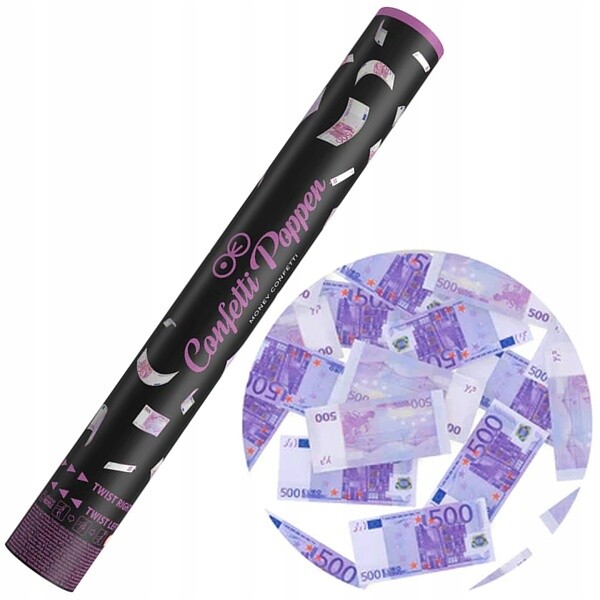 Konfety vystřelovací 500 Euro bankovky 30 cm