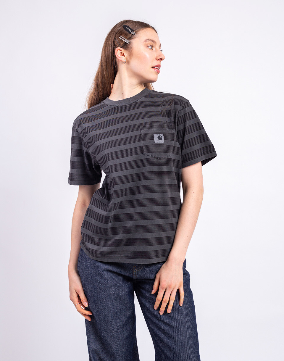 Carhartt WIP W' S/S Hanson Pocket T-Shirt Hanson W Stripe, Black garment dyed XS