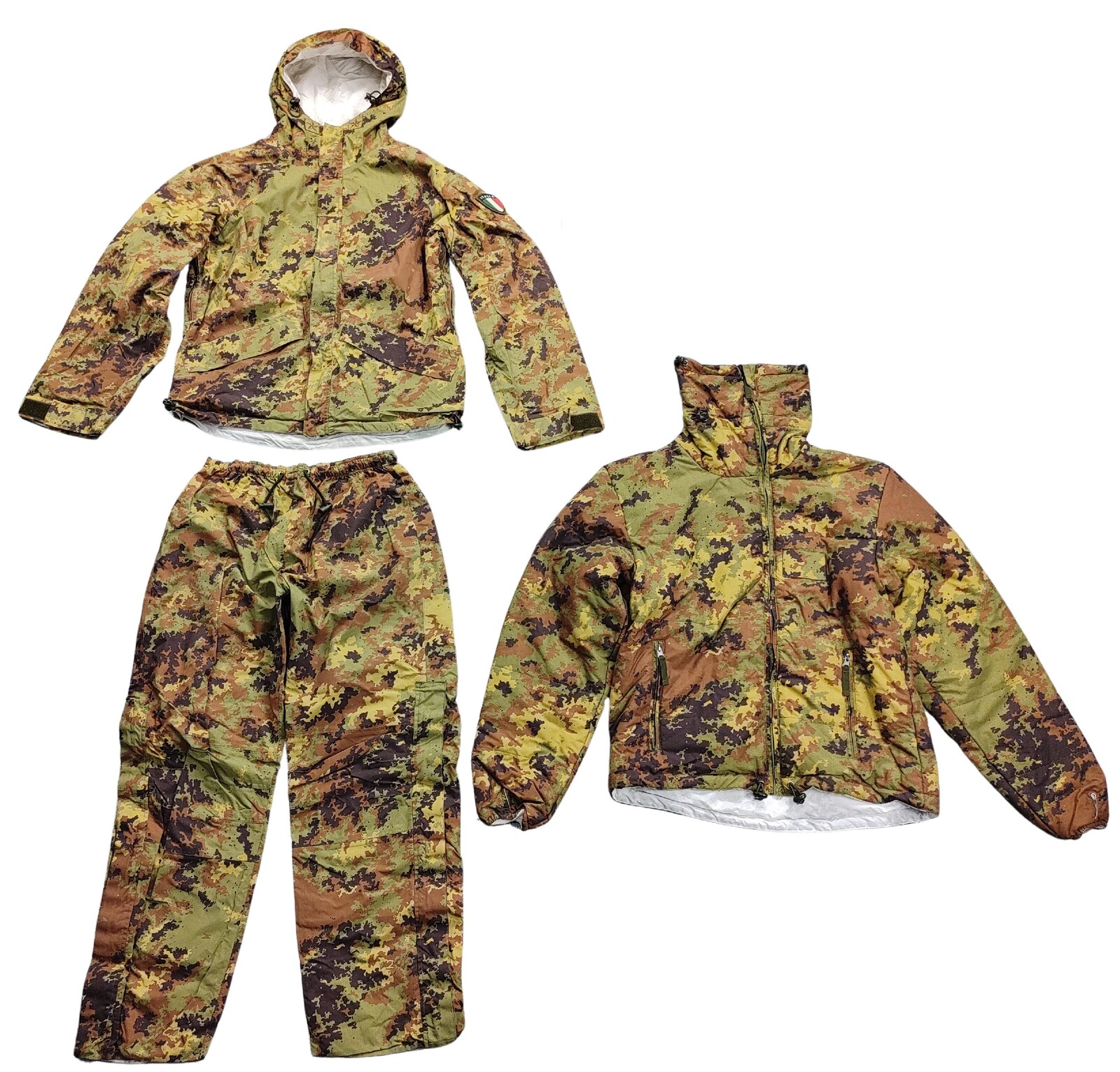 Zimní komplet nepromokavý oboustranný Vegetato/Snow Camo Alpini ECWCS Itálie originál Velikost: L použitý komplet (parka,bunda,kalhoty)