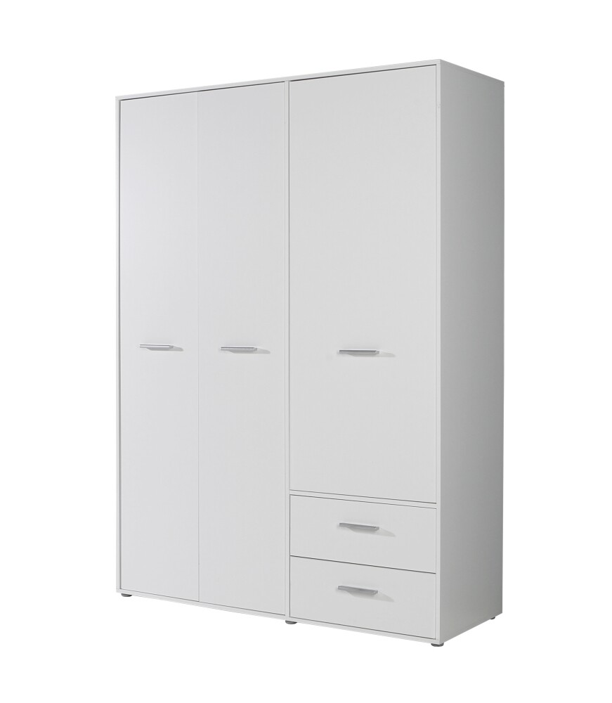 Skříň FERRIAS se 2 šuplíky, šatní tyčí a policemi, bílá, 5 let záruka