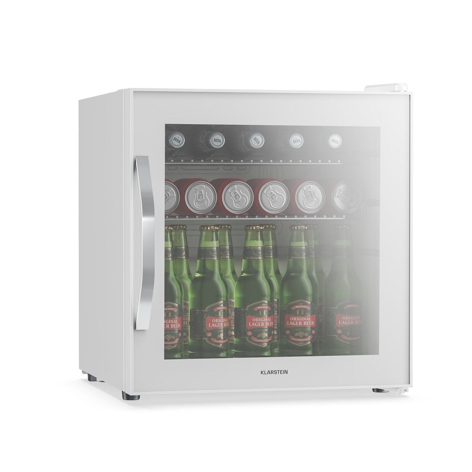 Klarstein Chladnička na nápoje Beersafe se zrcadlovými skleněnými dveřmi | 44 x 48 cm | 85 W | 47 litrov | Bílá