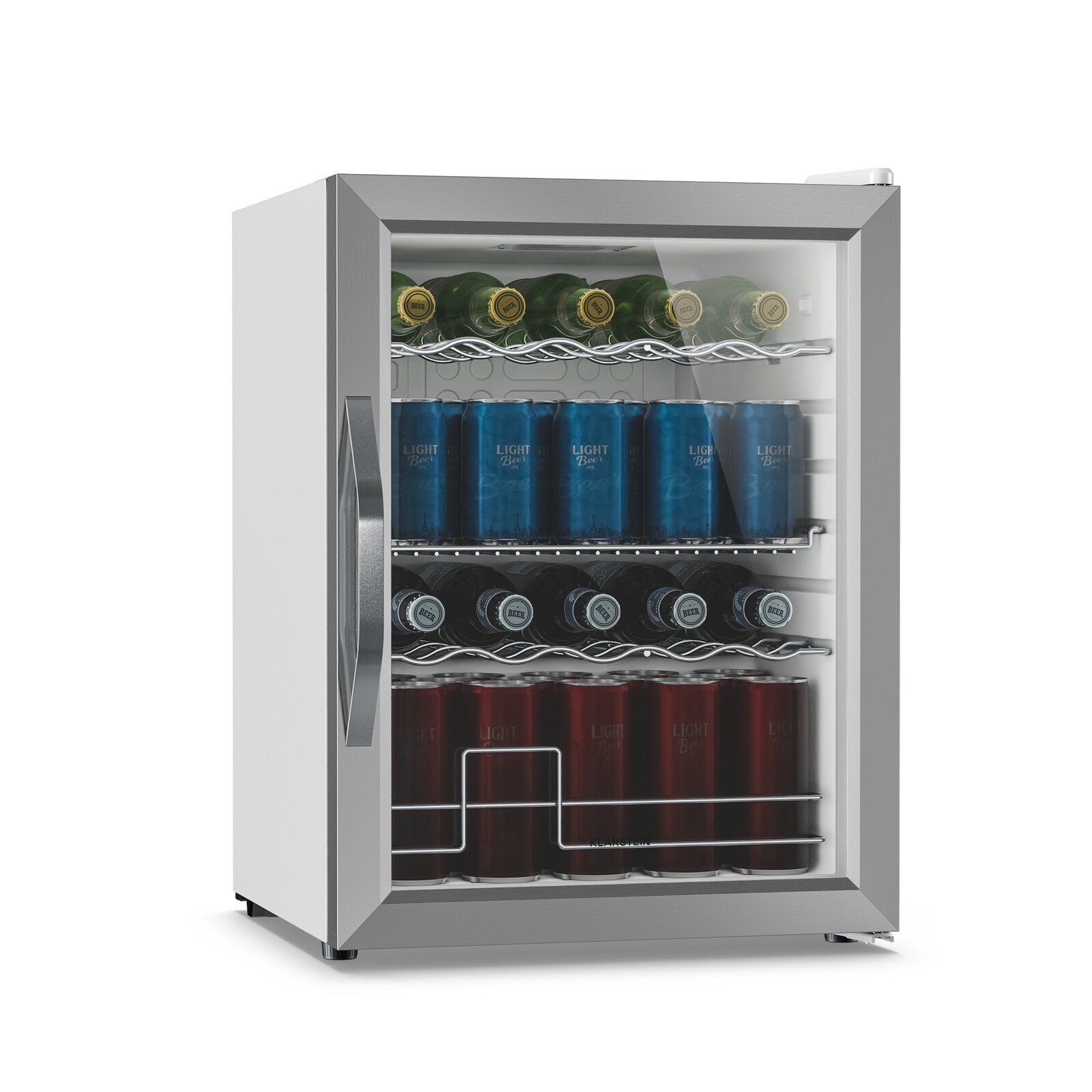 Klarstein Chladnička na nápoje Beersafe se skleněnými dveřmi | 64 x 48 cm | 85 W | 60 litrů | Stříbrná/Bílá
