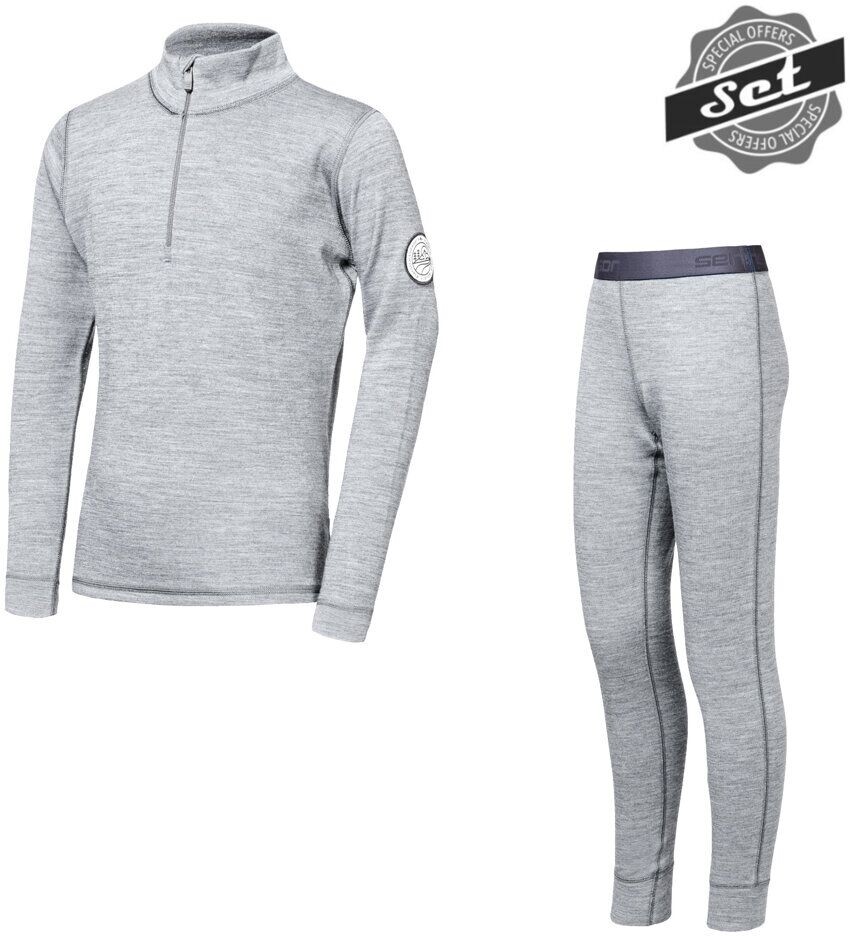 SENSOR MERINO BOLD dětský set triko dl.rukáv zip + spodky cool gray Velikost: 120