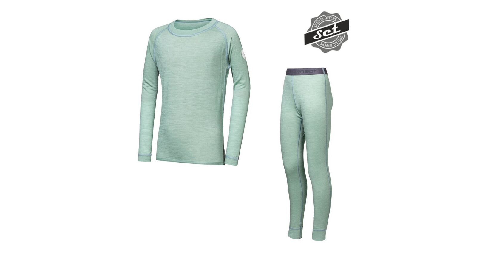 SENSOR MERINO AIR SET dětský triko dl.rukáv + spodky basil green -100