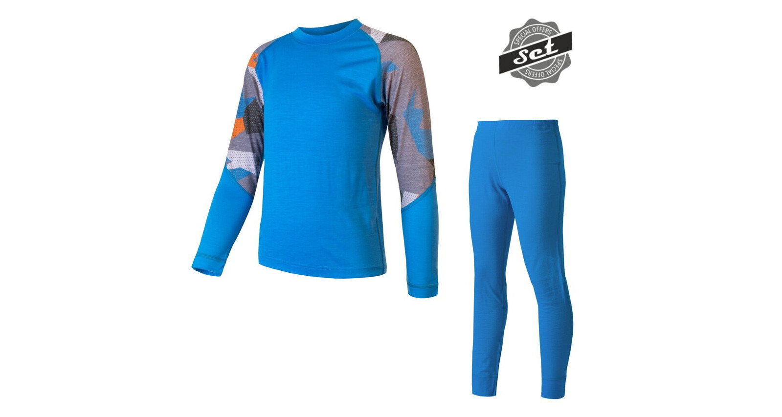 SENSOR MERINO IMPRESS SET dětský triko dl.rukáv + spodky modrá/camo -120
