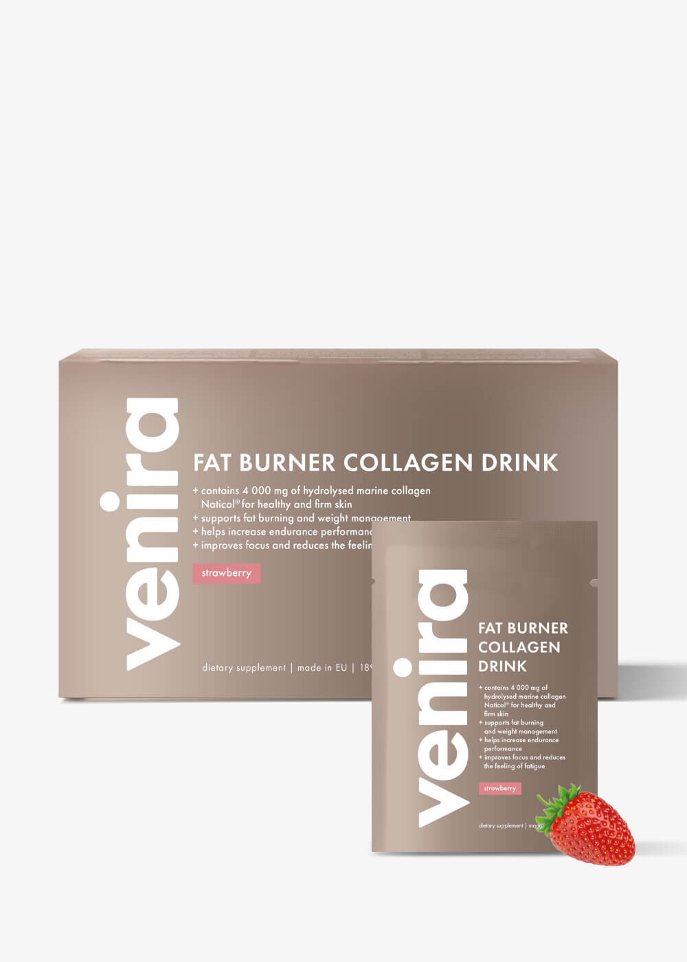 VENIRA fat burner collagen drink, jahoda, mořský kolagen, 30 sáčků, 189 g