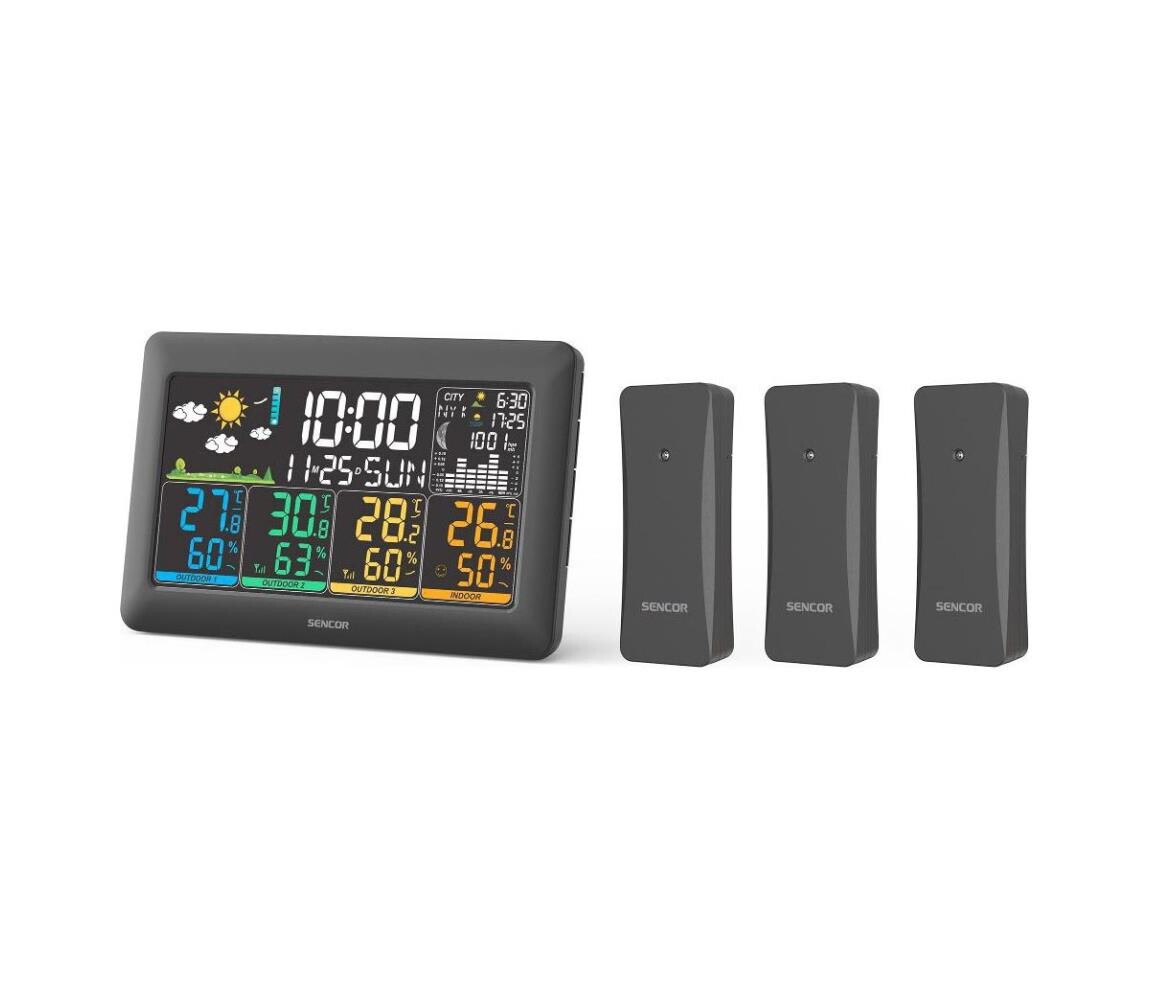 Sencor - Meteostanice s barevným LCD displejem + 3 senzory 3xAA + 6xAA černá 52000383