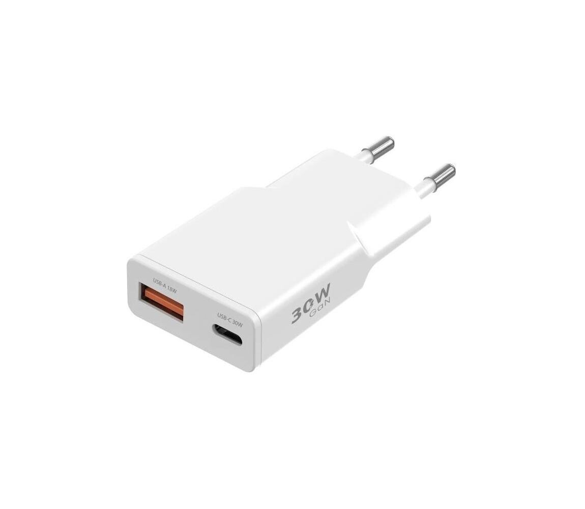 Winner Group - Nabíjecí adaptér GaN 1xUSB-A + 1xUSB-C 30W bílá WINSITGA30CA