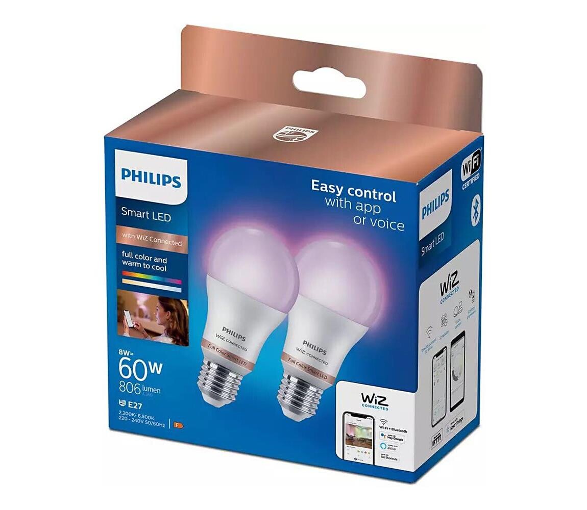 SADA 2x LED RGB Stmívatelná žárovka Philips A60 E27/8W/230V Wi-Fi 579331