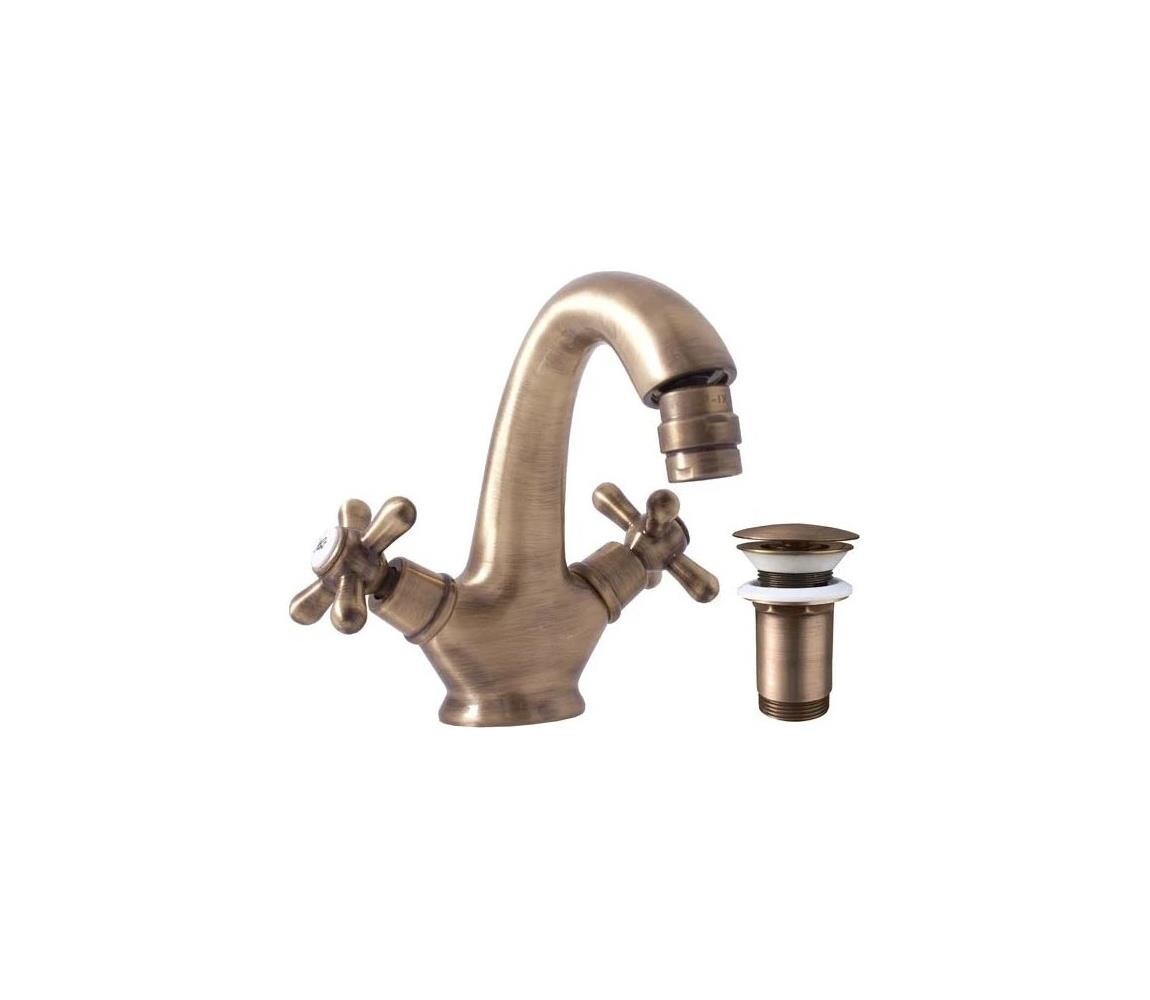 RAV Slezák MK143.0SM - Bidetová baterie + výpusť MORAVA RETRO 16 cm stará mosaz MK143.0SM