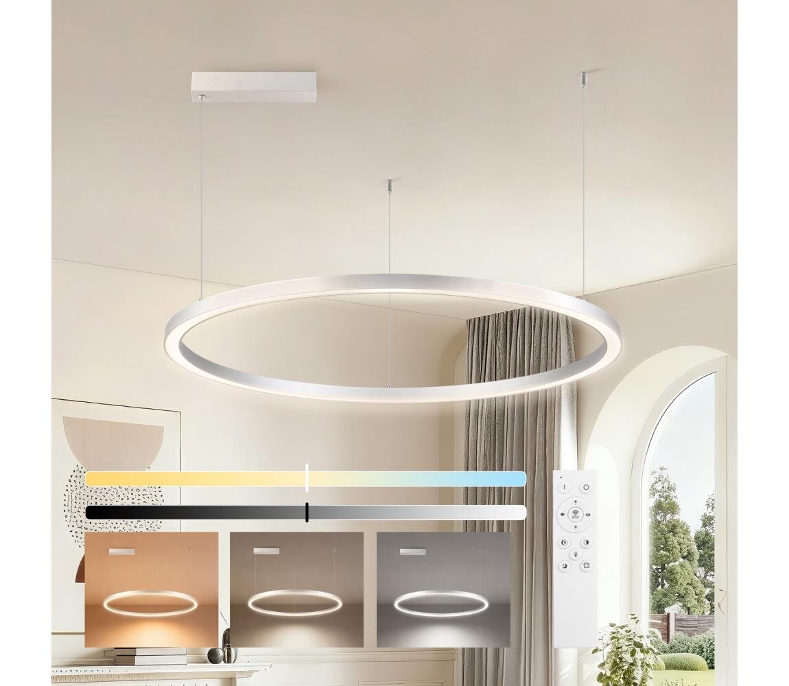 Brilagi-LED Stmívat. lustr na lanku PORTOFINO LED/60W/230V pr. 80 cm stříbrná+DO BRI509