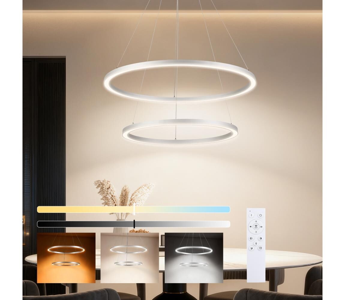 Brilagi-LED Stmívat. lustr na lanku PORTOFINO LED/98W/230V pr. 80 cm stříbrná+DO BRI513