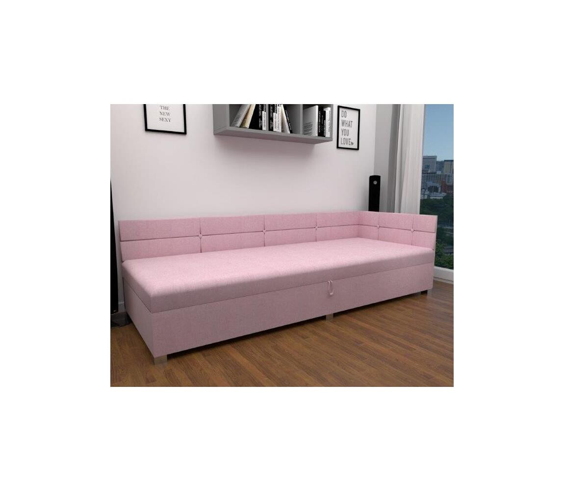 Čalouněná válenda s univerz. čelem a úlož. prostorem AMSTERDAM 90x200 cm růžová 151101250230