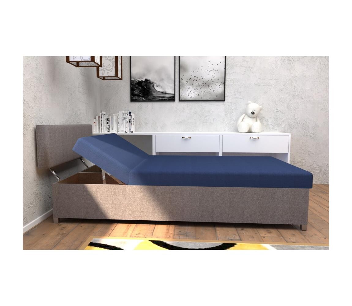 Čalouněná válenda s polohováním a úložným prostorem DALLAS 108x205 cm šedá/modrá 151101250250