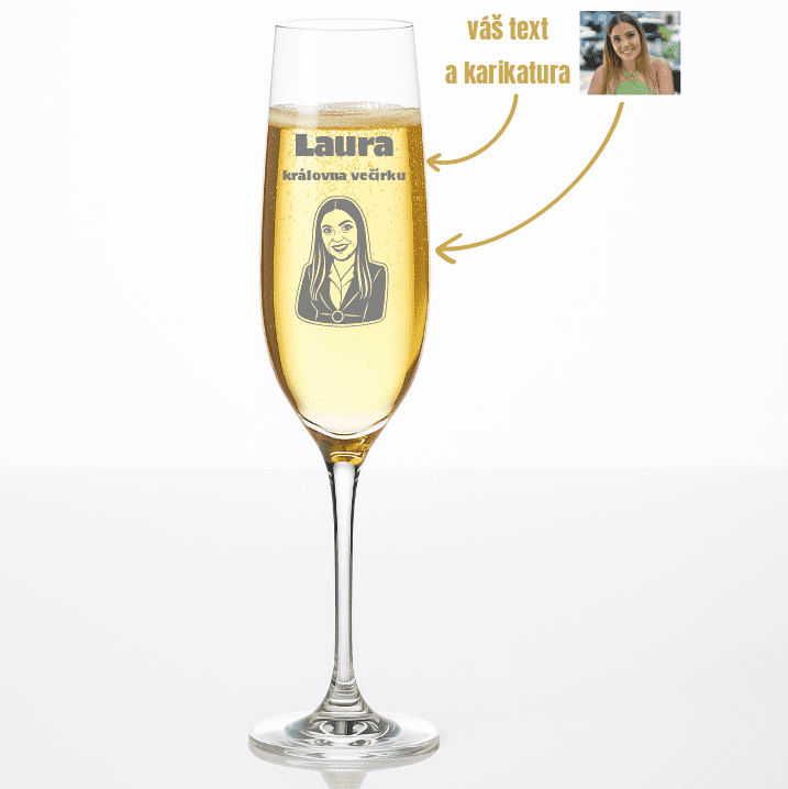 Dekorant Sklenice na šampaňské Uria s karikaturou z fotky 270 ml 1KS
