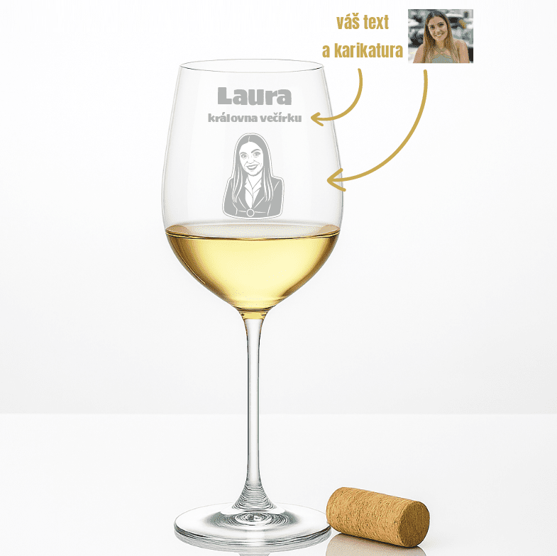 Dekorant Sklenice na bílé víno Uria s karikaturou z fotky 480 ml 1KS