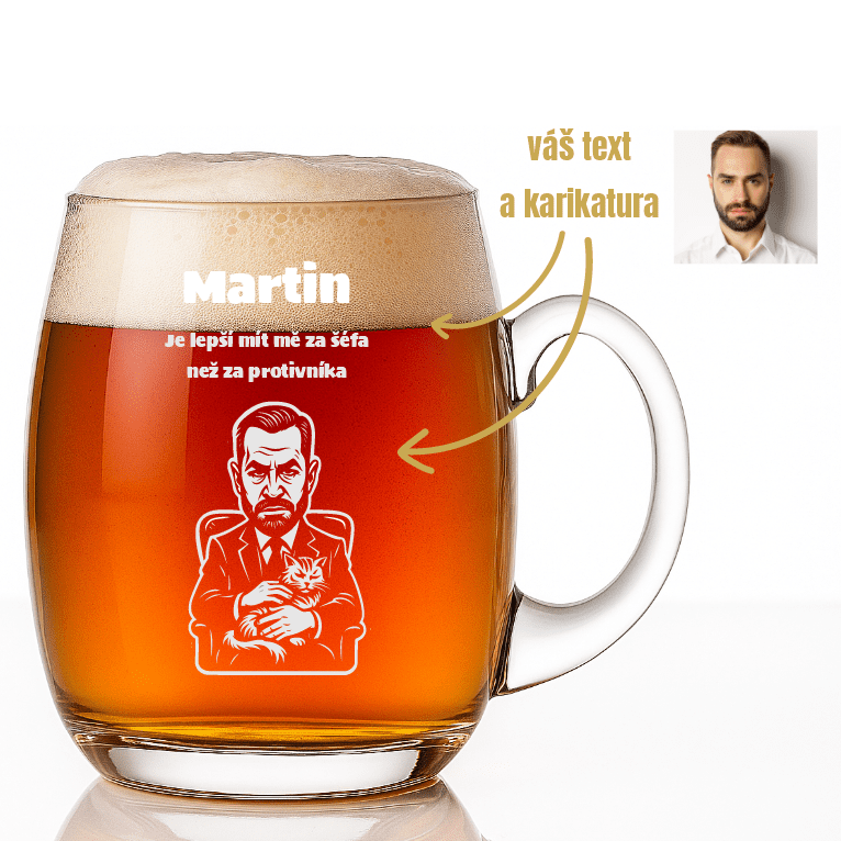 Dekorant Ručně foukaná sklenice na pivo s karikaturou z fotky 650 ml 1KS