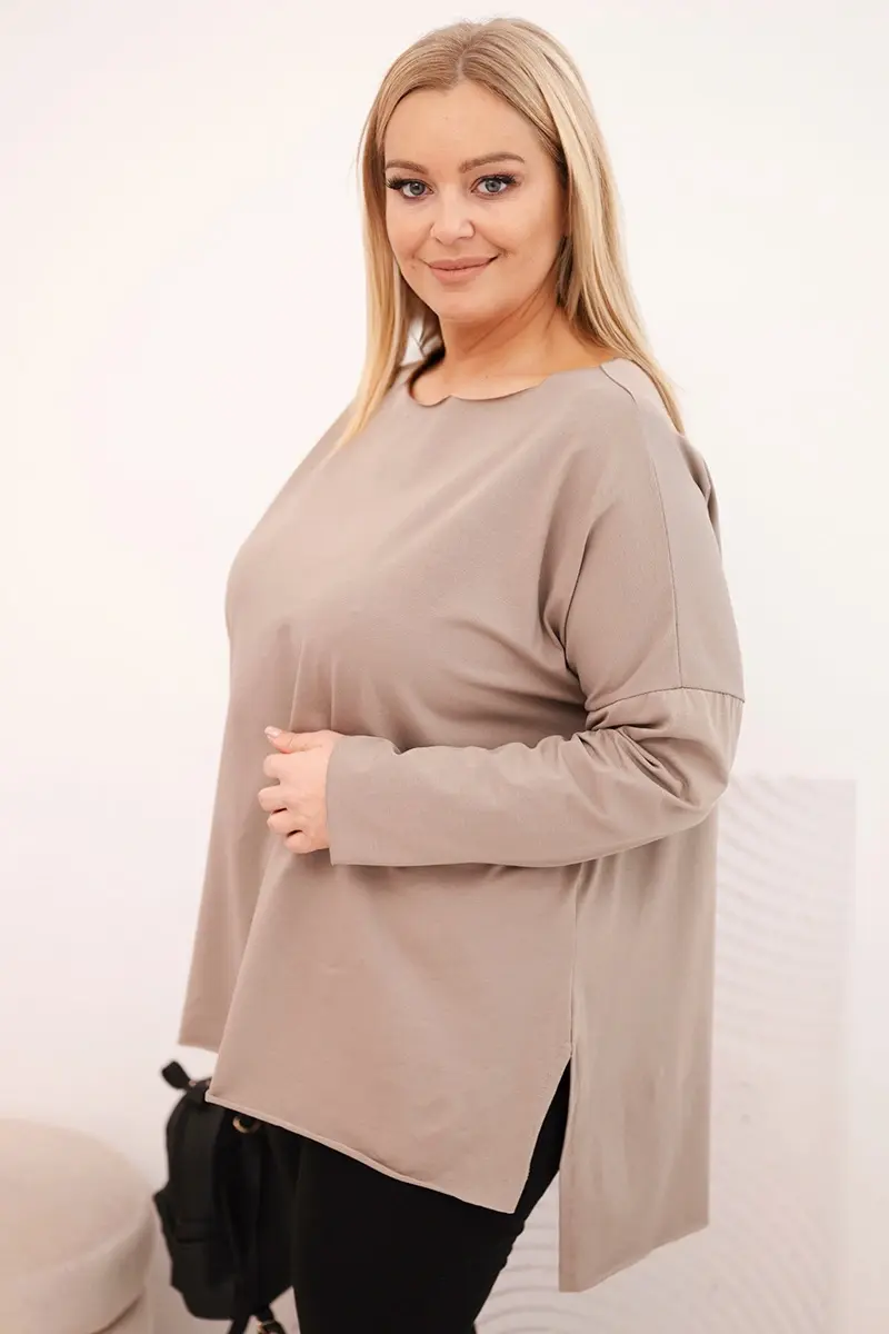 Kesi Dámská bavlněná blůza Plus Size asymetrická s dlouhým rukávem fango