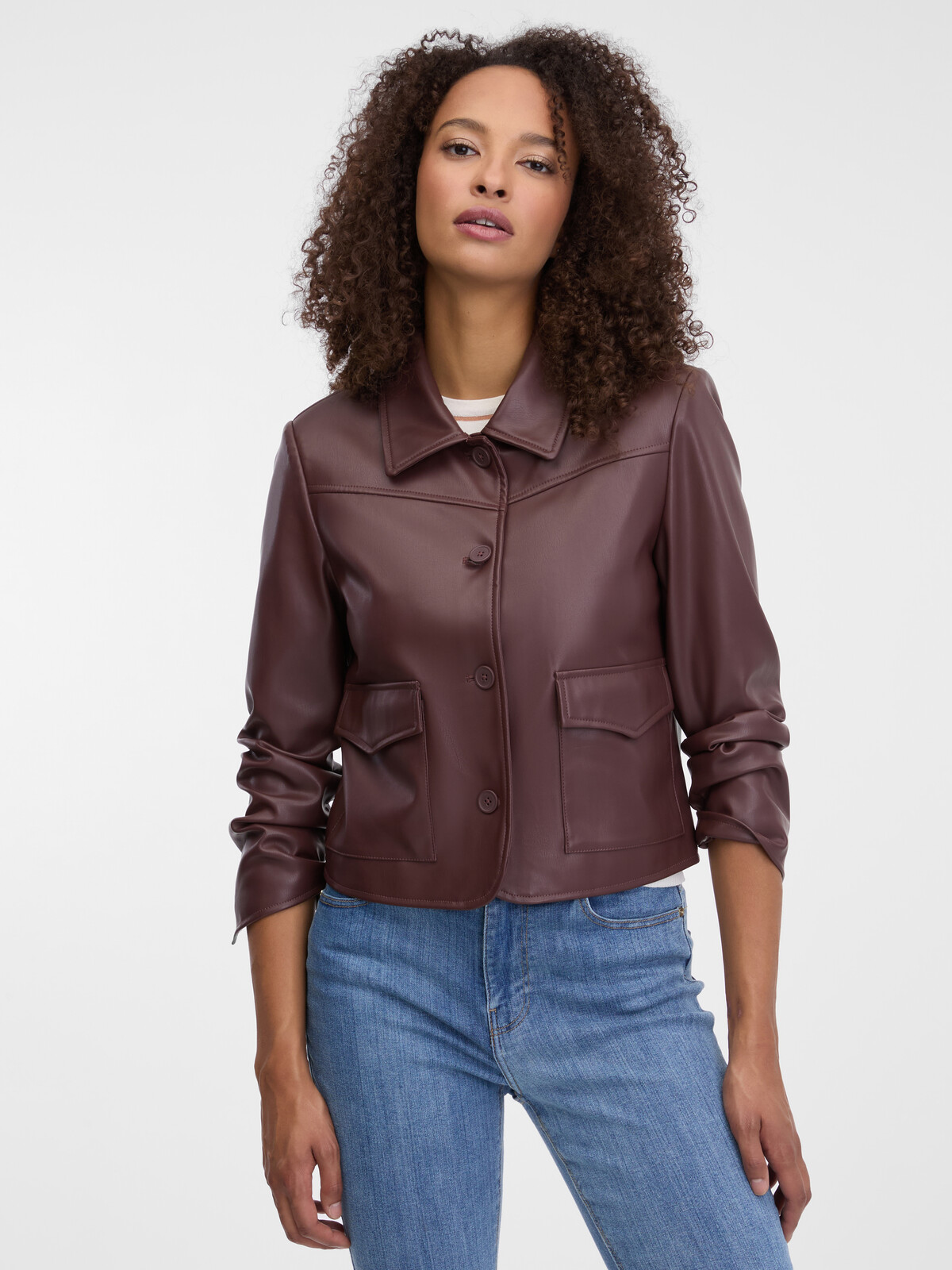 Tmavě hnědá dámská kožená bunda