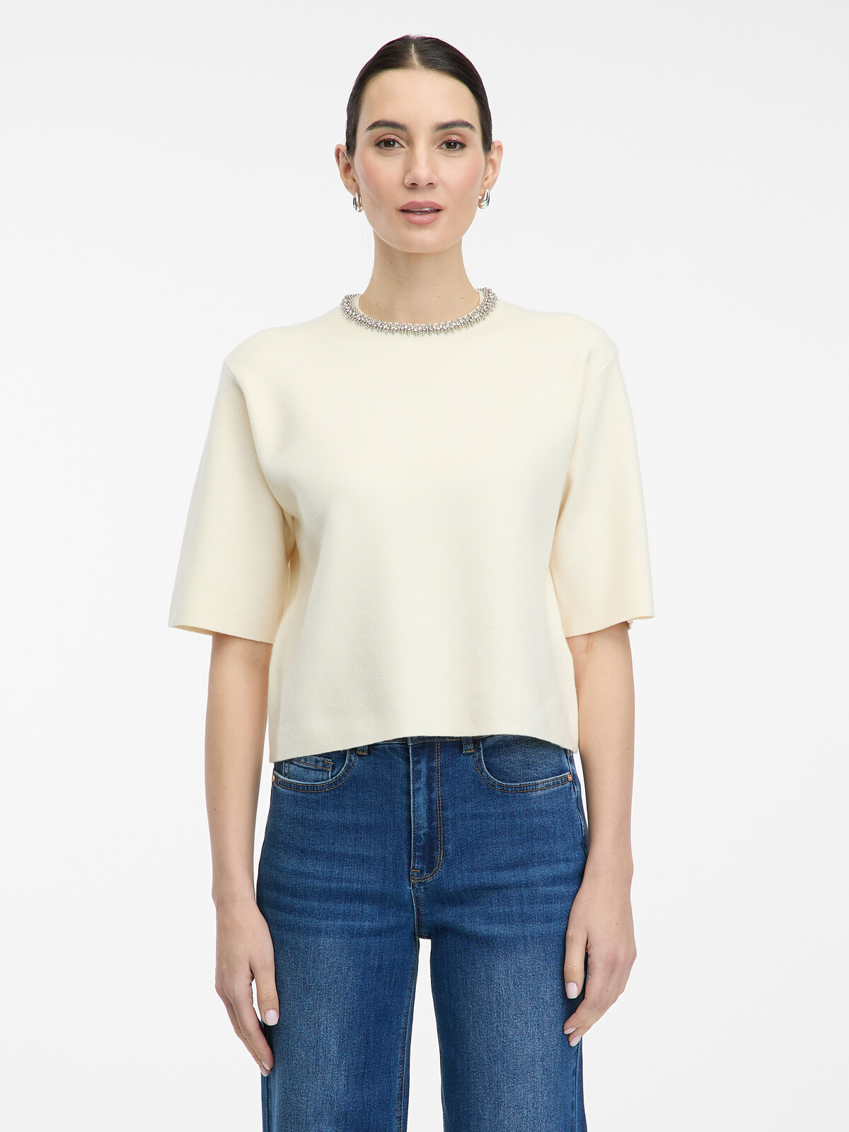 Krémová dámská halenka s krátkým rukávem